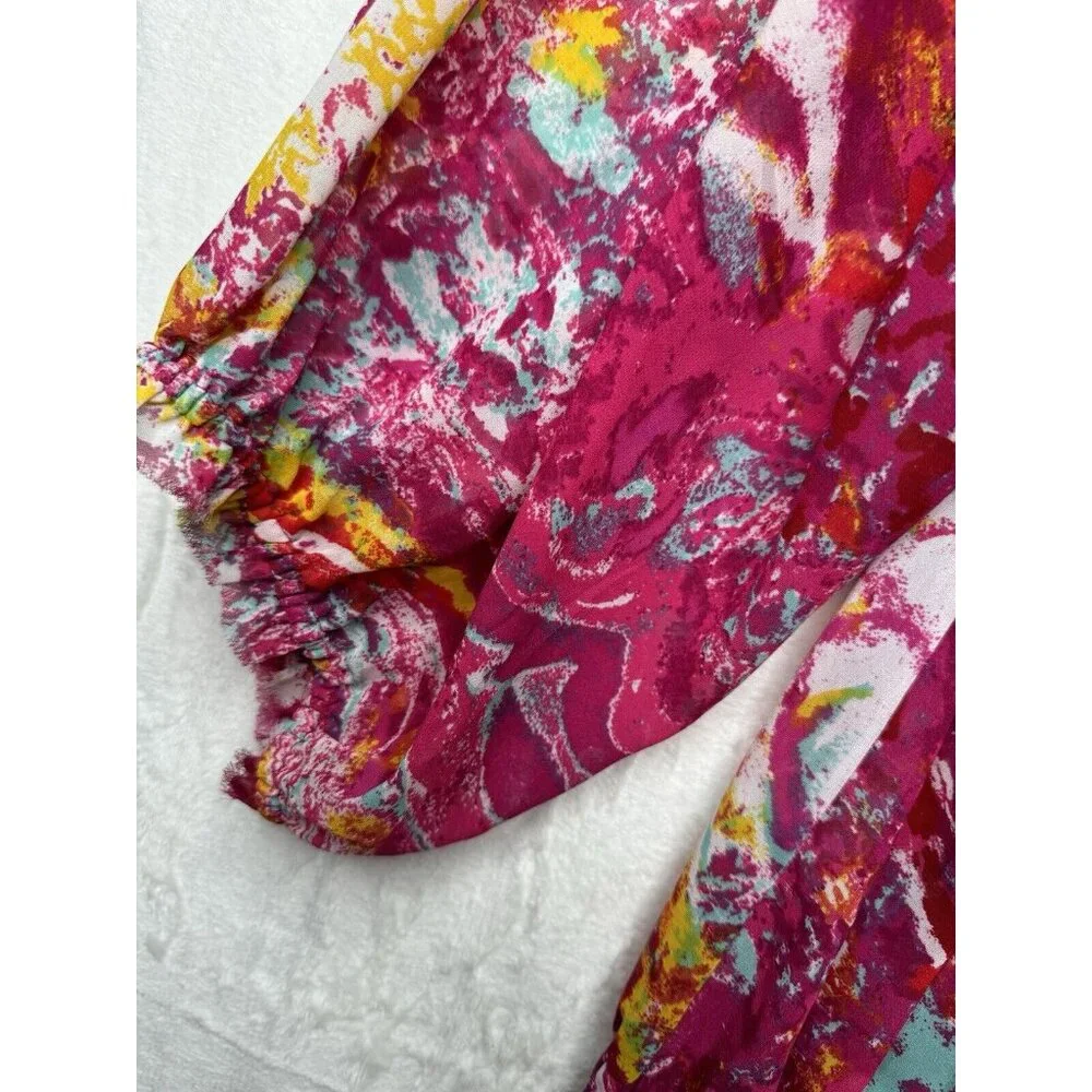 Violet & Claire Floral Sheer Chiffon boho Top Banded Waist Blouse Size‎ XL